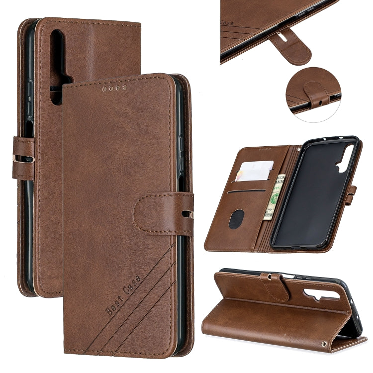 For Huawei Honor 20 Stitching Style 2-Color Cow Texture Horizontal Flip PU Leather Case with Holder & Card Slot & Lanyard
