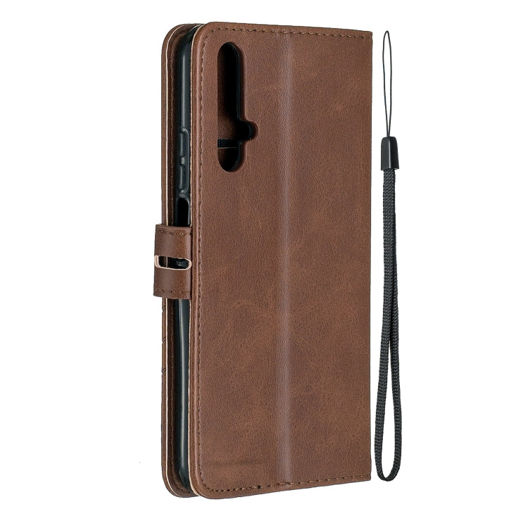 For Huawei Honor 20 Stitching Style 2-Color Cow Texture Horizontal Flip PU Leather Case with Holder & Card Slot & Lanyard