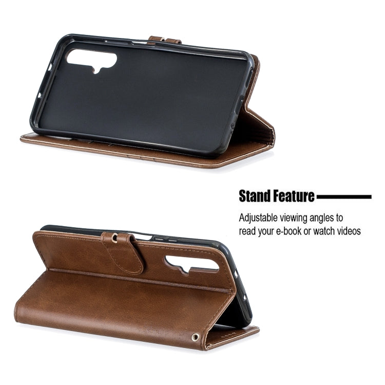For Huawei Honor 20 Stitching Style 2-Color Cow Texture Horizontal Flip PU Leather Case with Holder & Card Slot & Lanyard