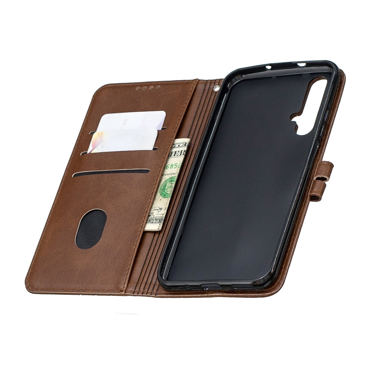 For Huawei Honor 20 Stitching Style 2-Color Cow Texture Horizontal Flip PU Leather Case with Holder & Card Slot & Lanyard