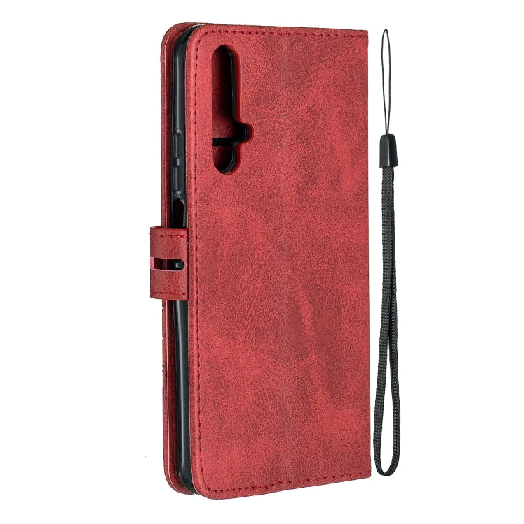 For Huawei Honor 20 Stitching Style 2-Color Cow Texture Horizontal Flip PU Leather Case with Holder & Card Slot & Lanyard