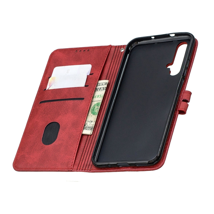 For Huawei Honor 20 Stitching Style 2-Color Cow Texture Horizontal Flip PU Leather Case with Holder & Card Slot & Lanyard