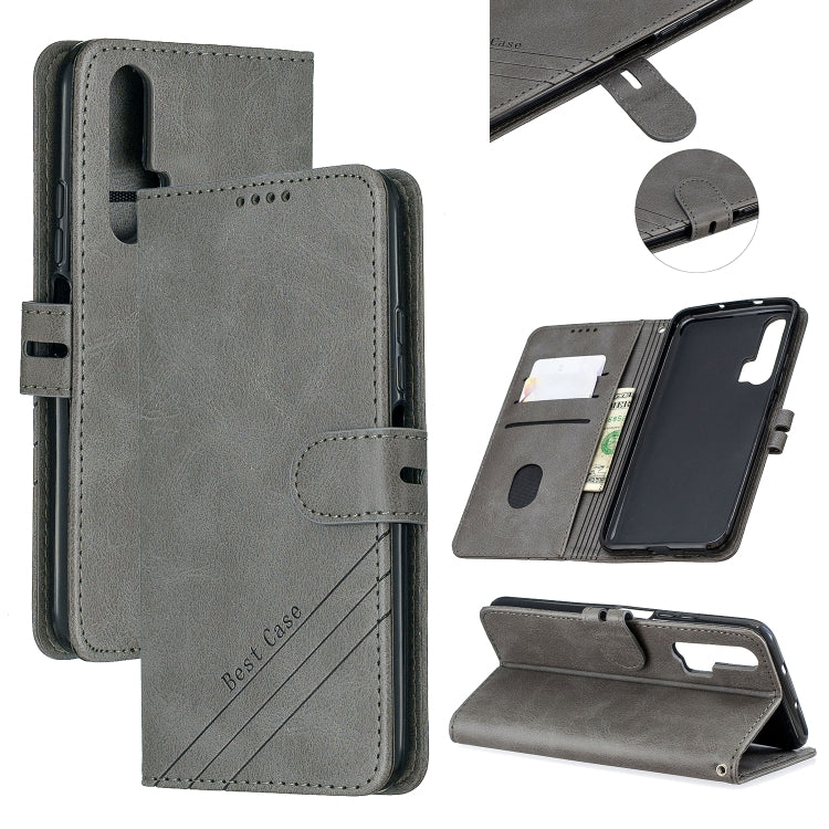 For Huawei Honor 20 Pro Stitching Style 2-Color Cow Texture Horizontal Flip PU Leather Case with Holder & Card Slot & Lanyard