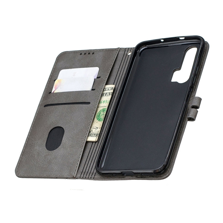 For Huawei Honor 20 Pro Stitching Style 2-Color Cow Texture Horizontal Flip PU Leather Case with Holder & Card Slot & Lanyard