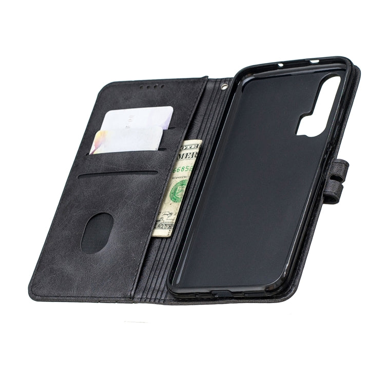 For Huawei Honor 20 Pro Stitching Style 2-Color Cow Texture Horizontal Flip PU Leather Case with Holder & Card Slot & Lanyard