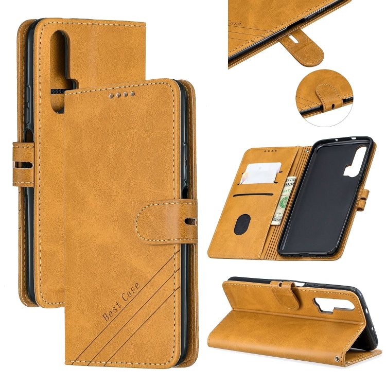 For Huawei Honor 20 Pro Stitching Style 2-Color Cow Texture Horizontal Flip PU Leather Case with Holder & Card Slot & Lanyard