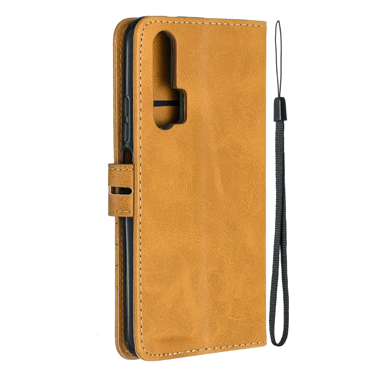 For Huawei Honor 20 Pro Stitching Style 2-Color Cow Texture Horizontal Flip PU Leather Case with Holder & Card Slot & Lanyard