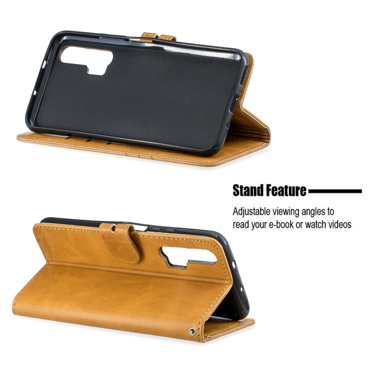 For Huawei Honor 20 Pro Stitching Style 2-Color Cow Texture Horizontal Flip PU Leather Case with Holder & Card Slot & Lanyard