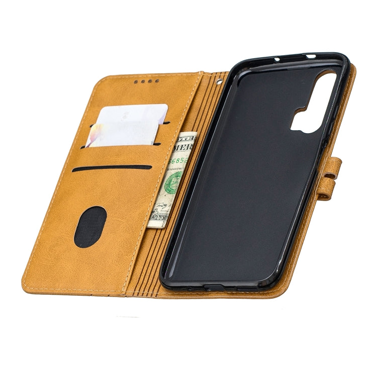 For Huawei Honor 20 Pro Stitching Style 2-Color Cow Texture Horizontal Flip PU Leather Case with Holder & Card Slot & Lanyard