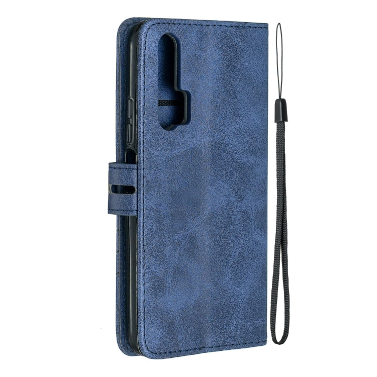 For Huawei Honor 20 Pro Stitching Style 2-Color Cow Texture Horizontal Flip PU Leather Case with Holder & Card Slot & Lanyard