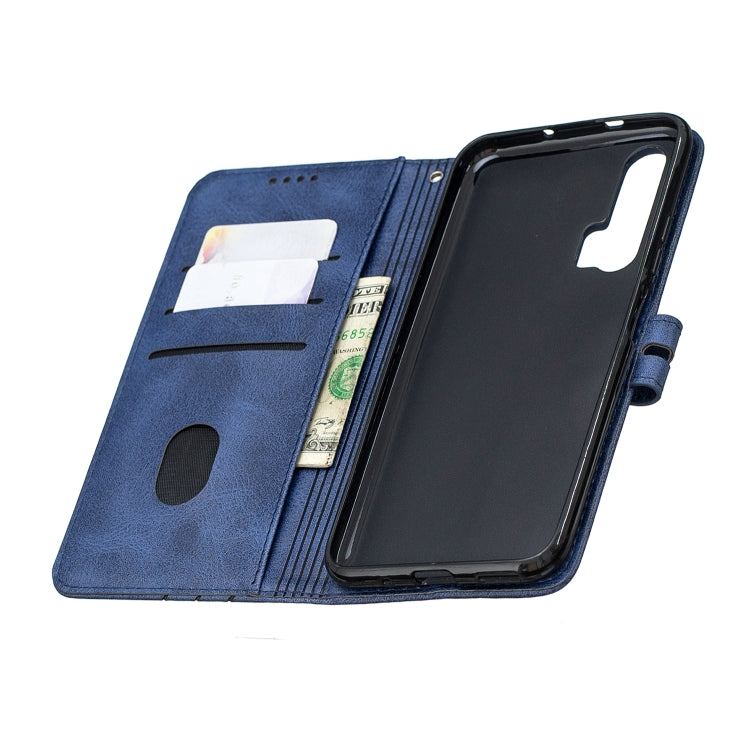 For Huawei Honor 20 Pro Stitching Style 2-Color Cow Texture Horizontal Flip PU Leather Case with Holder & Card Slot & Lanyard