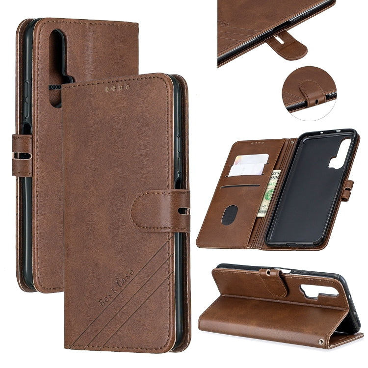 For Huawei Honor 20 Pro Stitching Style 2-Color Cow Texture Horizontal Flip PU Leather Case with Holder & Card Slot & Lanyard