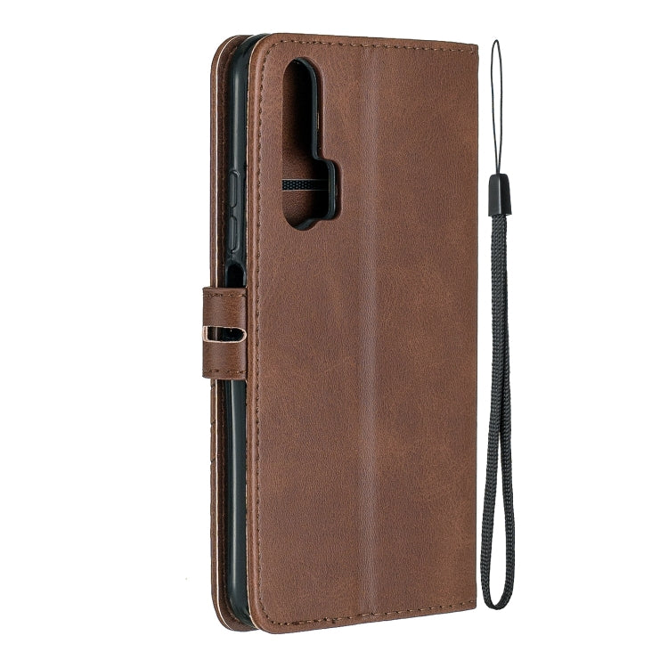 For Huawei Honor 20 Pro Stitching Style 2-Color Cow Texture Horizontal Flip PU Leather Case with Holder & Card Slot & Lanyard