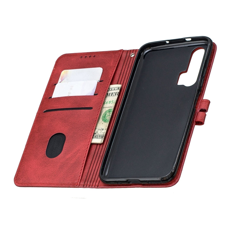 For Huawei Honor 20 Pro Stitching Style 2-Color Cow Texture Horizontal Flip PU Leather Case with Holder & Card Slot & Lanyard