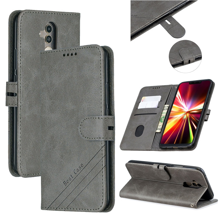 For Huawei Mate 20 Lite Stitching Style 2-Color Cow Texture Horizontal Flip PU Leather Case with Holder & Card Slot & Lanyard