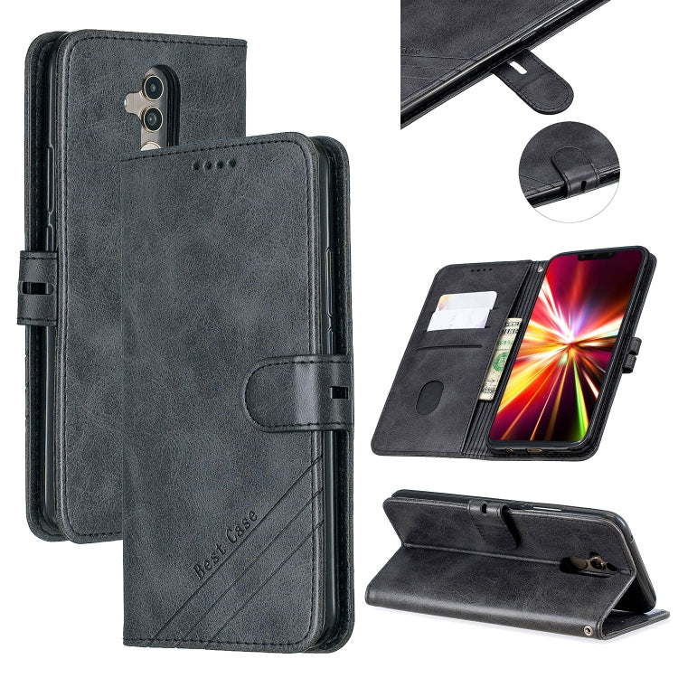 For Huawei Mate 20 Lite Stitching Style 2-Color Cow Texture Horizontal Flip PU Leather Case with Holder & Card Slot & Lanyard