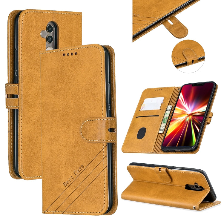 For Huawei Mate 20 Lite Stitching Style 2-Color Cow Texture Horizontal Flip PU Leather Case with Holder & Card Slot & Lanyard