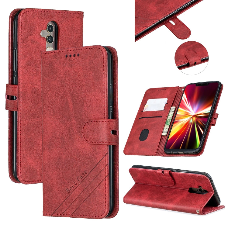 For Huawei Mate 20 Lite Stitching Style 2-Color Cow Texture Horizontal Flip PU Leather Case with Holder & Card Slot & Lanyard