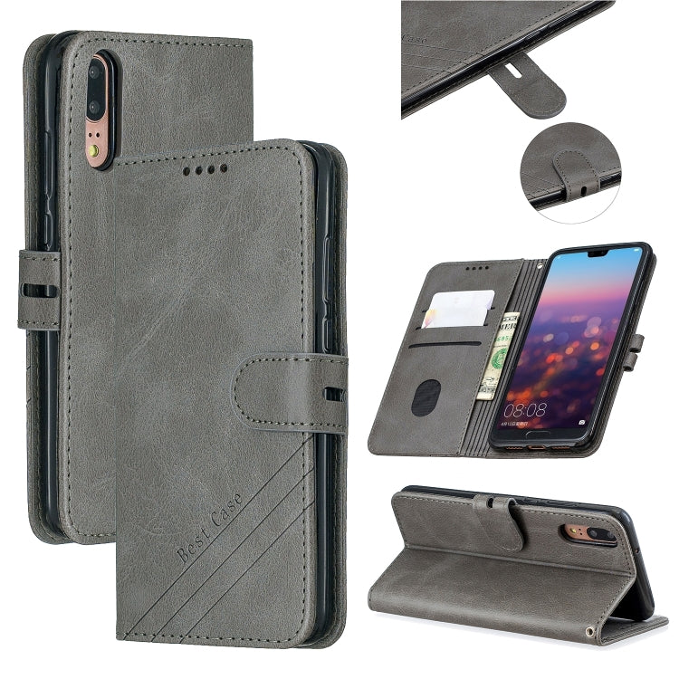 For Huawei P20 Stitching Style 2-Color Cow Texture Horizontal Flip PU Leather Case with Holder & Card Slot & Lanyard