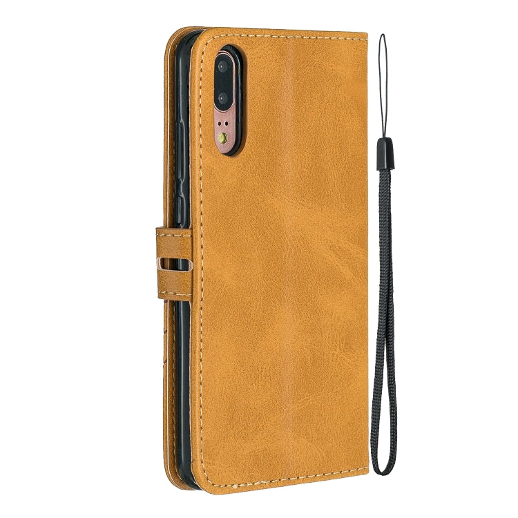 For Huawei P20 Stitching Style 2-Color Cow Texture Horizontal Flip PU Leather Case with Holder & Card Slot & Lanyard