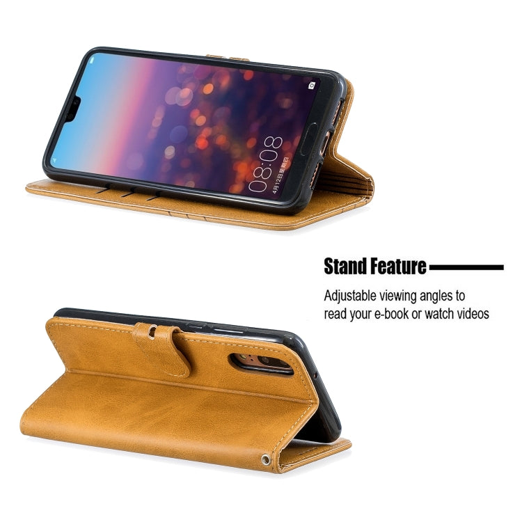 For Huawei P20 Stitching Style 2-Color Cow Texture Horizontal Flip PU Leather Case with Holder & Card Slot & Lanyard
