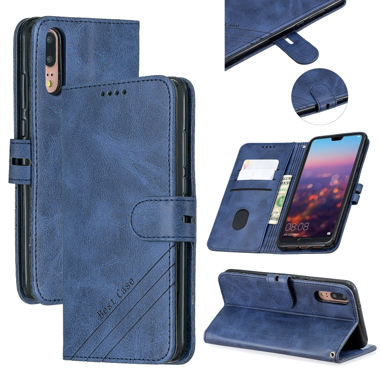 For Huawei P20 Stitching Style 2-Color Cow Texture Horizontal Flip PU Leather Case with Holder & Card Slot & Lanyard