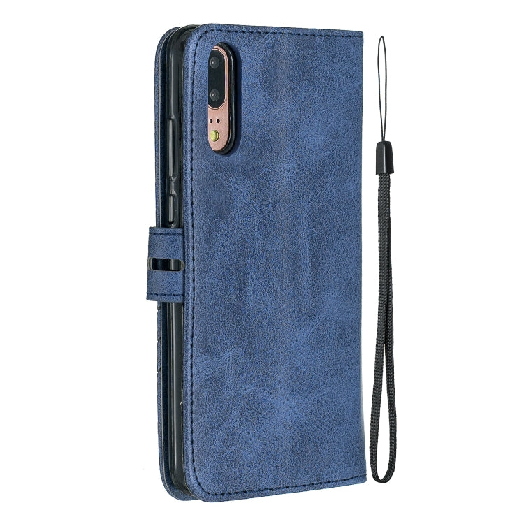 For Huawei P20 Lite Stitching Style 2-Color Cow Texture Horizontal Flip PU Leather Case with Holder & Card Slot & Lanyard