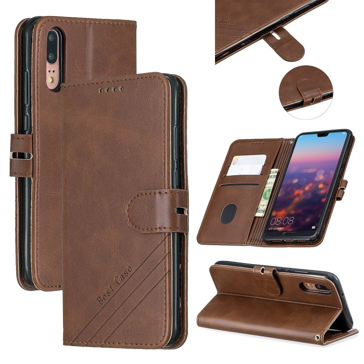 For Huawei P20 Lite Stitching Style 2-Color Cow Texture Horizontal Flip PU Leather Case with Holder & Card Slot & Lanyard