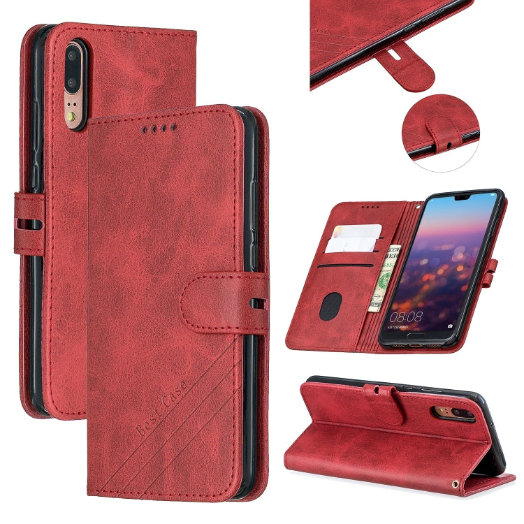 For Huawei P20 Lite Stitching Style 2-Color Cow Texture Horizontal Flip PU Leather Case with Holder & Card Slot & Lanyard
