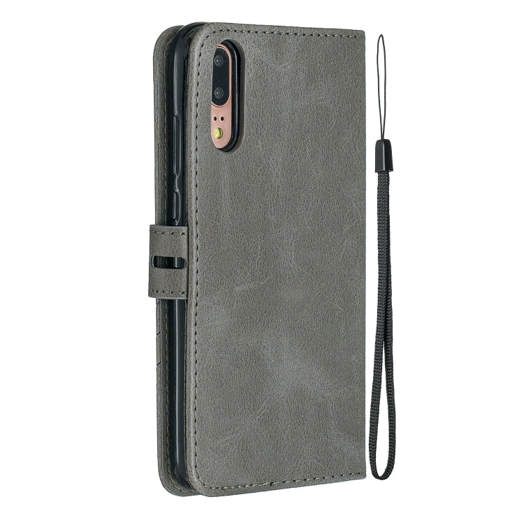 For Huawei P20 Lite 2019 / Stitching Style 2-Color Cow Texture Horizontal Flip PU Leather Case with Holder & Card Slot & Lanyard