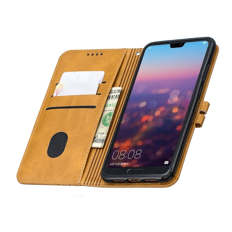 For Huawei P20 Lite 2019 / Stitching Style 2-Color Cow Texture Horizontal Flip PU Leather Case with Holder & Card Slot & Lanyard