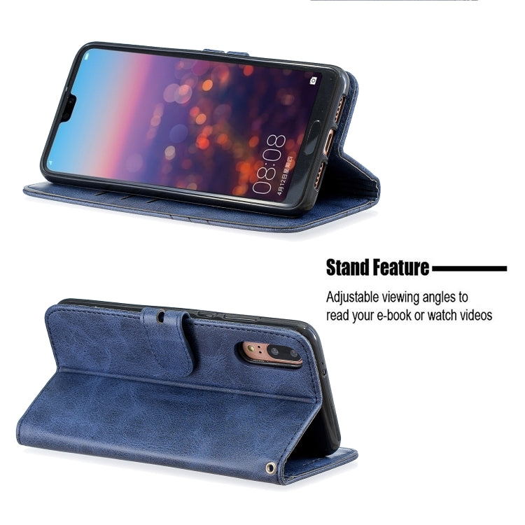 For Huawei P20 Lite 2019 / Stitching Style 2-Color Cow Texture Horizontal Flip PU Leather Case with Holder & Card Slot & Lanyard