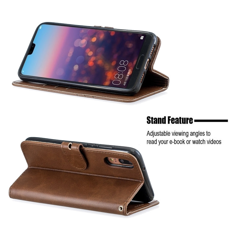 For Huawei P20 Lite 2019 / Stitching Style 2-Color Cow Texture Horizontal Flip PU Leather Case with Holder & Card Slot & Lanyard