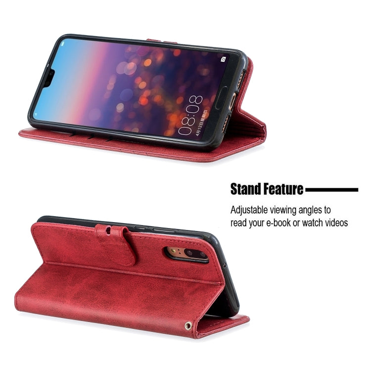 For Huawei P20 Lite 2019 / Stitching Style 2-Color Cow Texture Horizontal Flip PU Leather Case with Holder & Card Slot & Lanyard