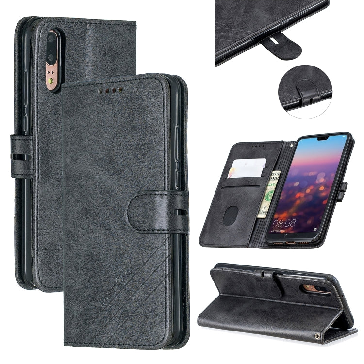 For Huawei P20 Pro Stitching Style 2-Color Cow Texture Horizontal Flip PU Leather Case with Holder & Card Slot & Lanyard