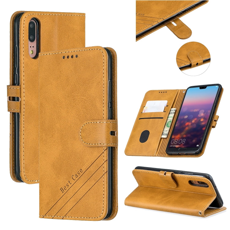 For Huawei P20 Pro Stitching Style 2-Color Cow Texture Horizontal Flip PU Leather Case with Holder & Card Slot & Lanyard