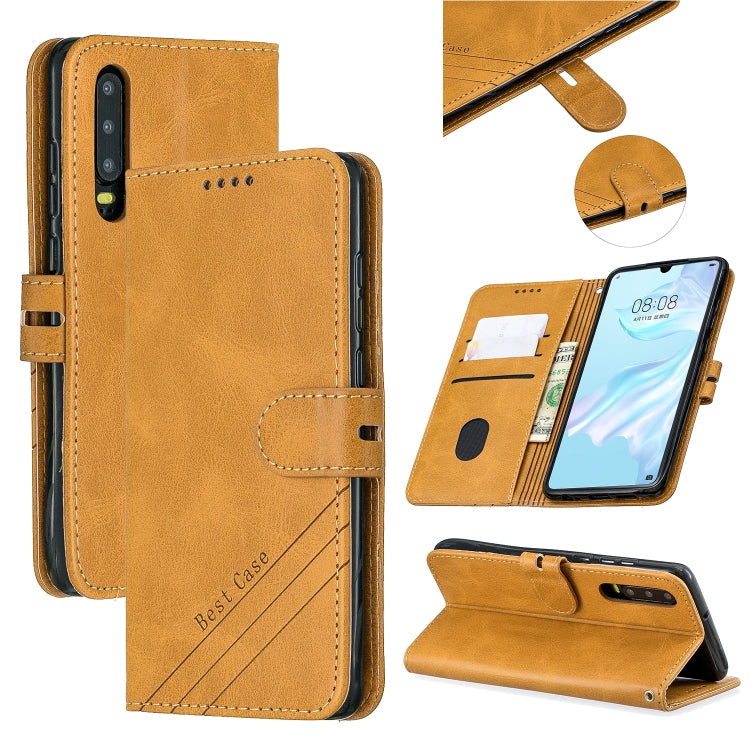For Huawei P30 Stitching Style 2-Color Cow Texture Horizontal Flip PU Leather Case with Holder & Card Slot & Lanyard
