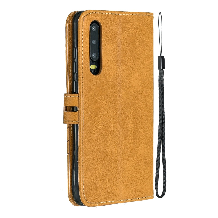 For Huawei P30 Stitching Style 2-Color Cow Texture Horizontal Flip PU Leather Case with Holder & Card Slot & Lanyard