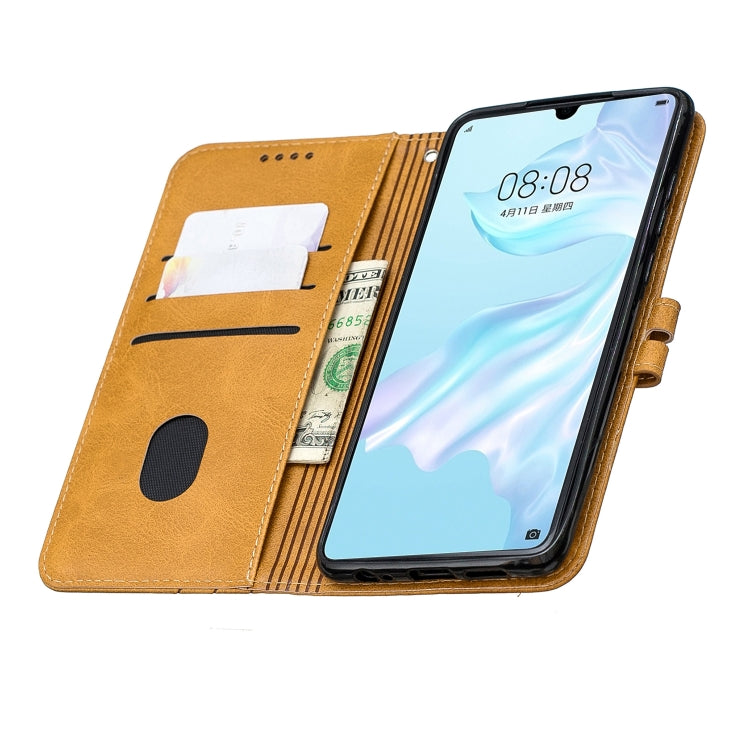 For Huawei P30 Stitching Style 2-Color Cow Texture Horizontal Flip PU Leather Case with Holder & Card Slot & Lanyard