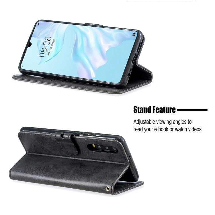 For Huawei P30 Stitching Style 2-Color Cow Texture Horizontal Flip PU Leather Case with Holder & Card Slot & Lanyard