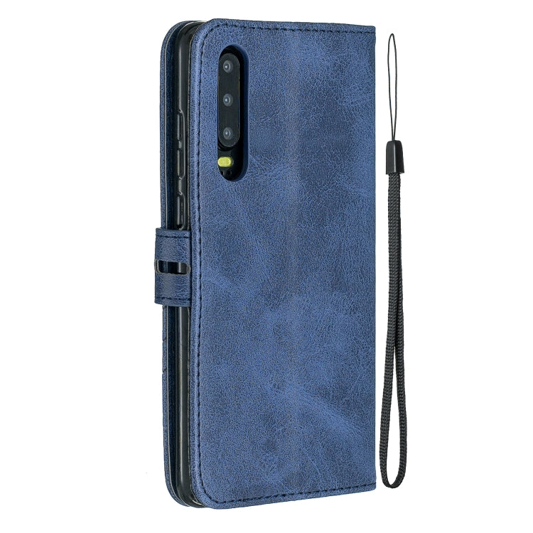 For Huawei P30 Stitching Style 2-Color Cow Texture Horizontal Flip PU Leather Case with Holder & Card Slot & Lanyard