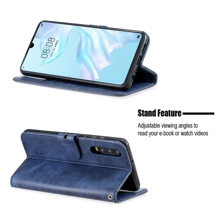 For Huawei P30 Stitching Style 2-Color Cow Texture Horizontal Flip PU Leather Case with Holder & Card Slot & Lanyard