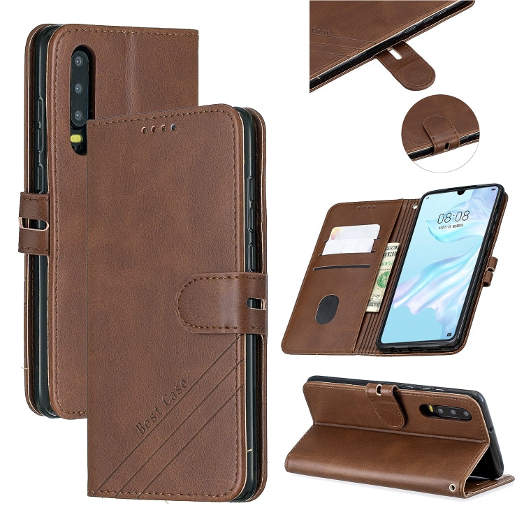 For Huawei P30 Stitching Style 2-Color Cow Texture Horizontal Flip PU Leather Case with Holder & Card Slot & Lanyard