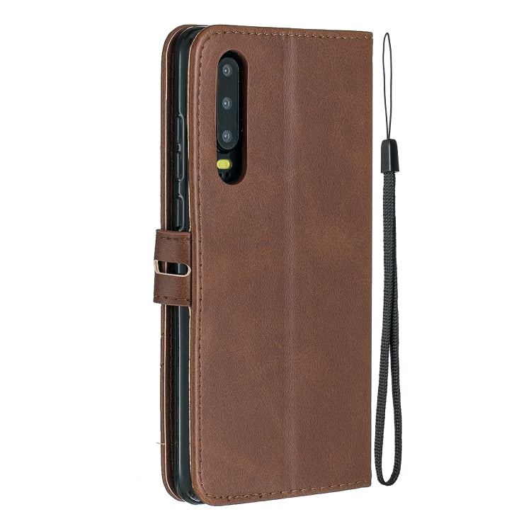 For Huawei P30 Stitching Style 2-Color Cow Texture Horizontal Flip PU Leather Case with Holder & Card Slot & Lanyard