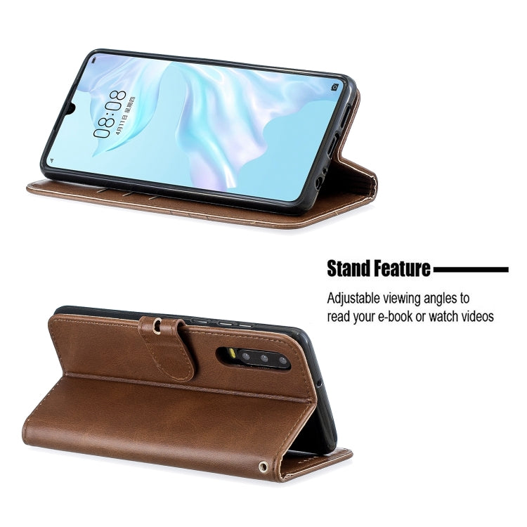 For Huawei P30 Stitching Style 2-Color Cow Texture Horizontal Flip PU Leather Case with Holder & Card Slot & Lanyard