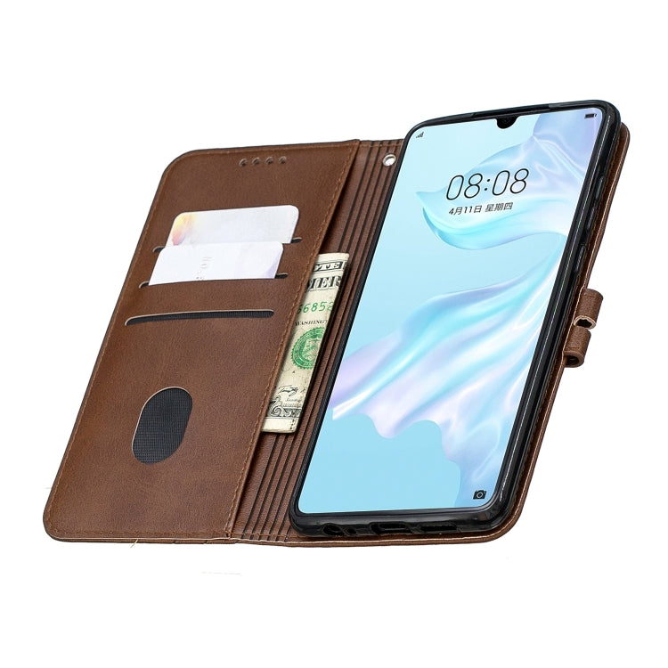 For Huawei P30 Stitching Style 2-Color Cow Texture Horizontal Flip PU Leather Case with Holder & Card Slot & Lanyard
