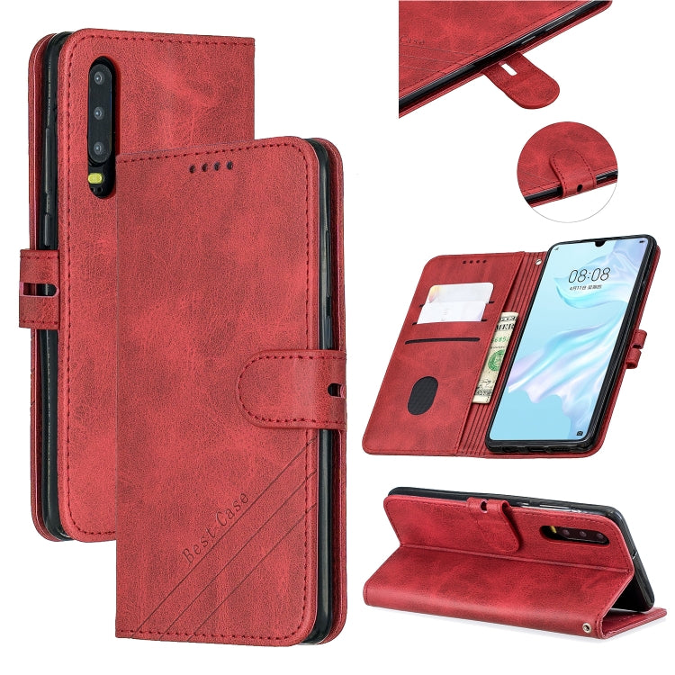 For Huawei P30 Stitching Style 2-Color Cow Texture Horizontal Flip PU Leather Case with Holder & Card Slot & Lanyard