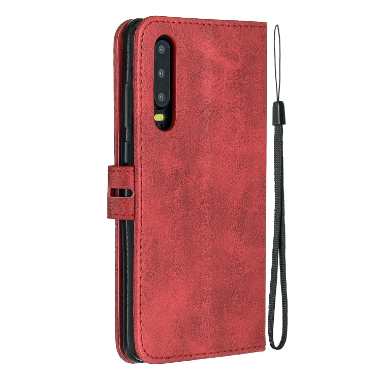 For Huawei P30 Stitching Style 2-Color Cow Texture Horizontal Flip PU Leather Case with Holder & Card Slot & Lanyard