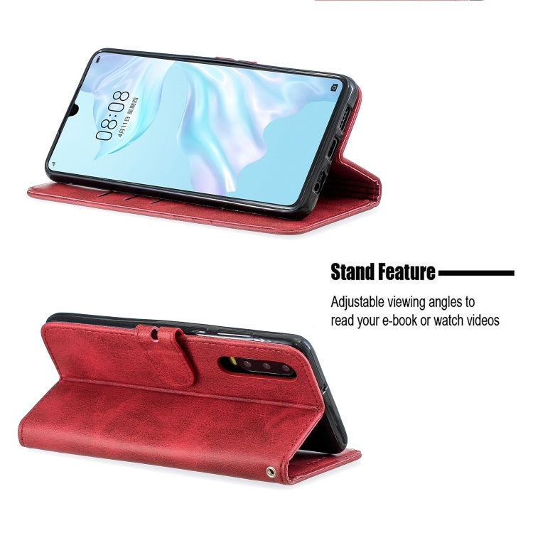For Huawei P30 Stitching Style 2-Color Cow Texture Horizontal Flip PU Leather Case with Holder & Card Slot & Lanyard