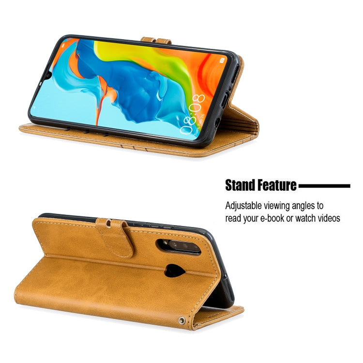 For Huawei P30 Lite Stitching Style 2-Color Cow Texture Horizontal Flip PU Leather Case with Holder & Card Slot & Lanyard